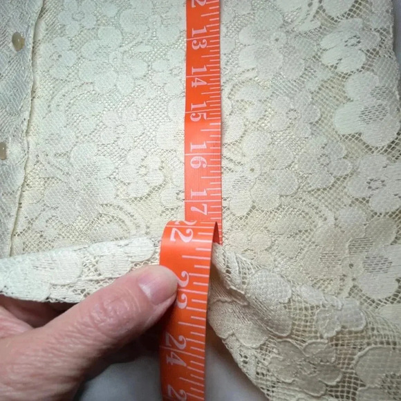Vintage Sunny South Dallas Lace Blouse 80s Sheer Floral Ruffle Pearl Button Sz 8 - Picture 16 of 16